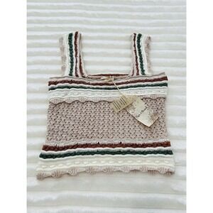 Hem & Thread Womens Boho Bohemian Retro Hippie Knit Crochet Crop Tank Top Size S